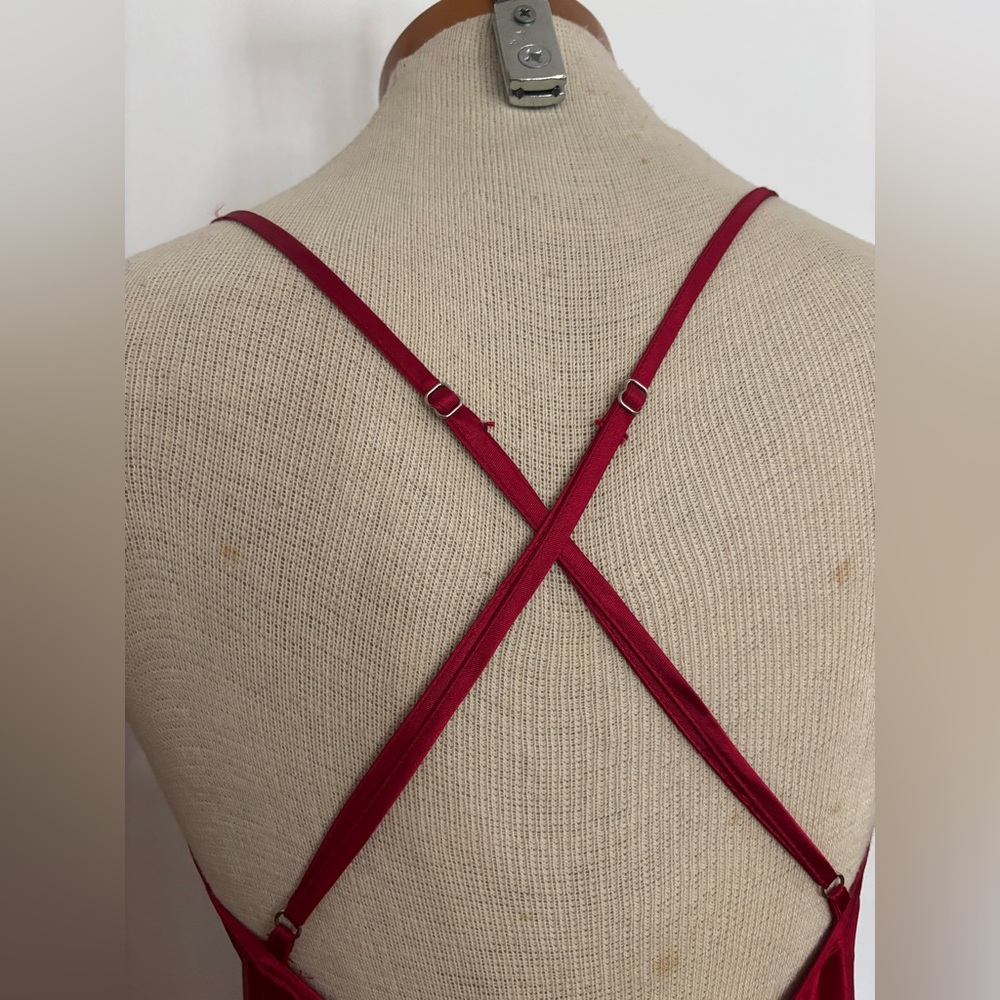 VINTAGE: Indie Sleaze Silky Maxi Side Slit Slip Dress *SZ.S (RED) - Picture 5 of 5